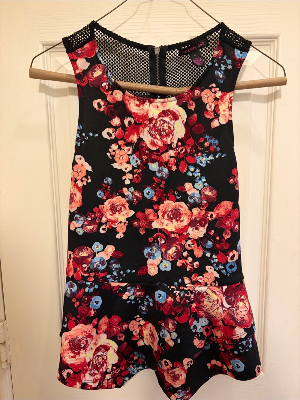 Material Girl Black top with Red, Pink & Blue Floral Print